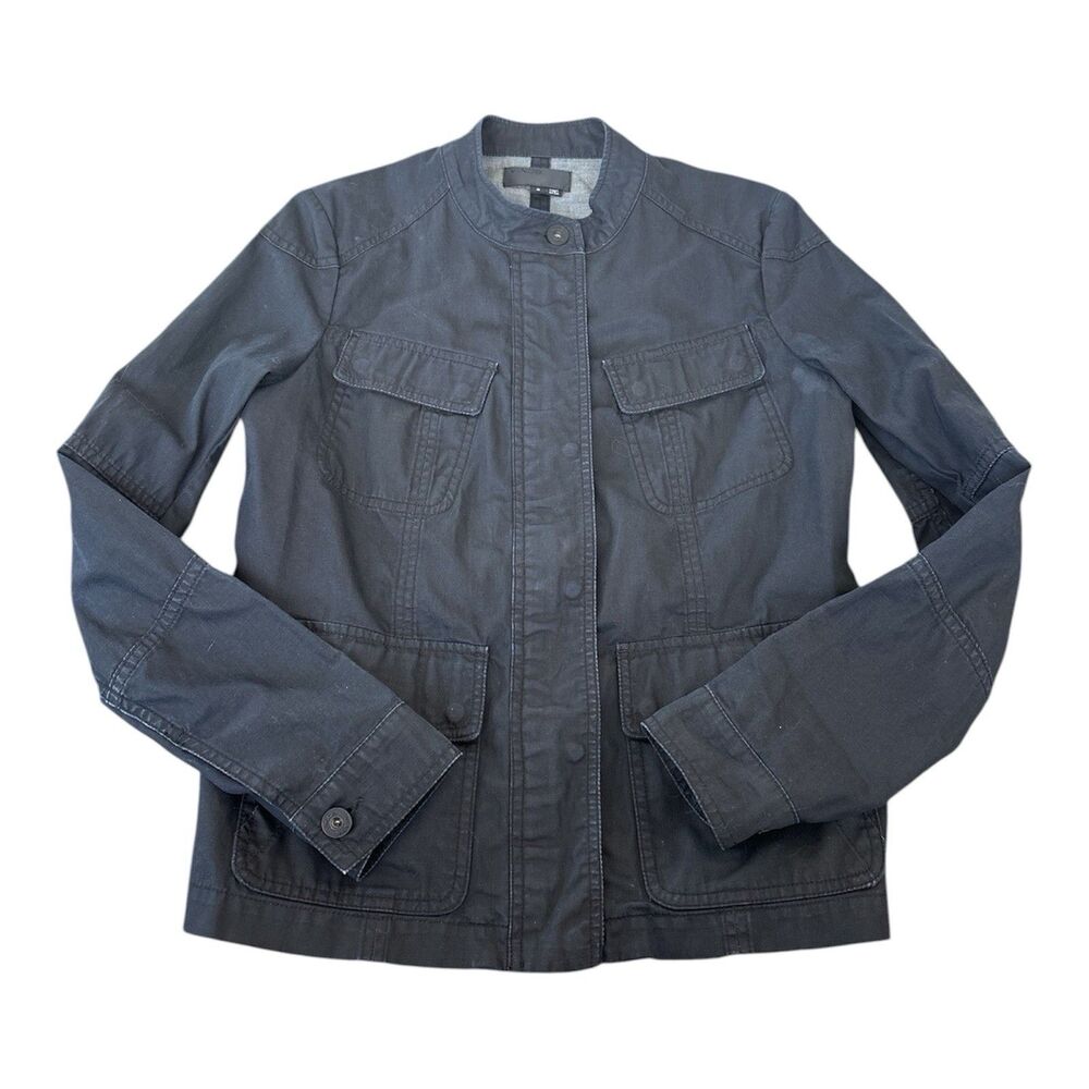 Vince Denim Jacket Womens Size Small Blue Dark Wash Waxed Zip and Button Front